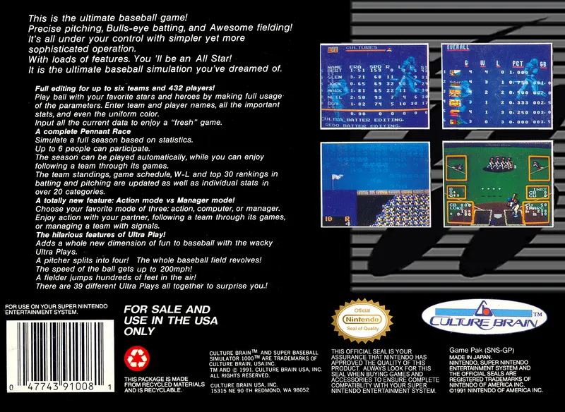 Super Baseball Simulator 1.000 box back