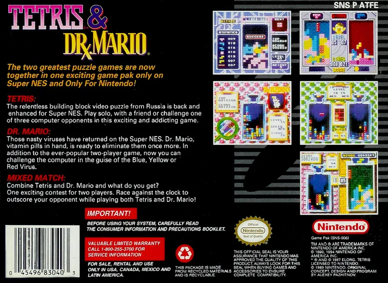 Tetris & Dr. Mario box back