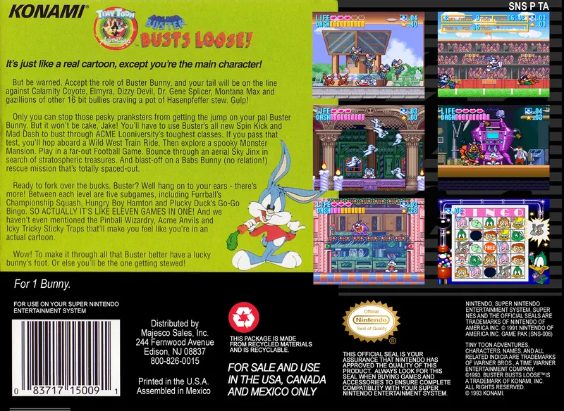 Tiny Toon Adventures: Buster Busts Loose! box back