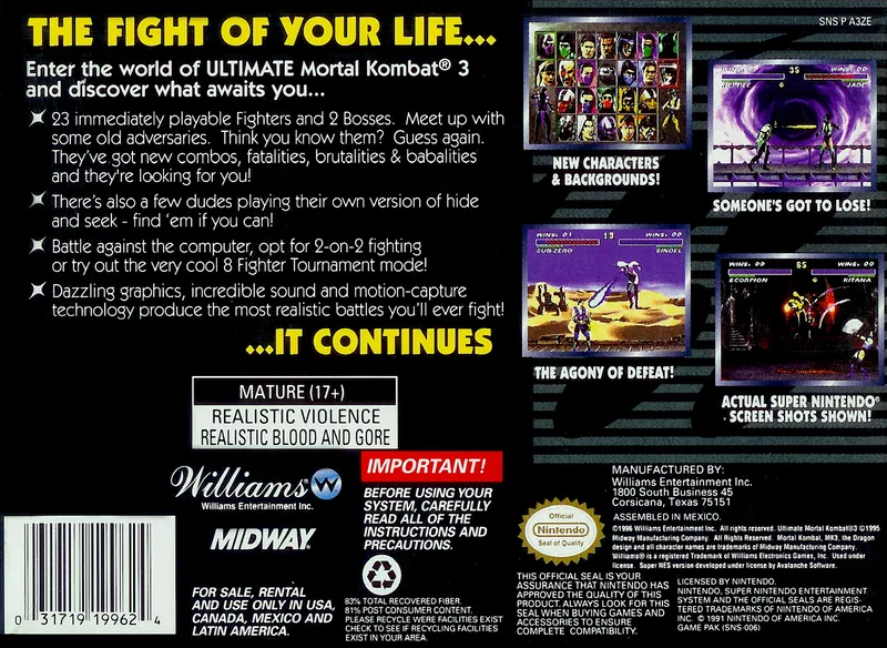 Ultimate Mortal Kombat 3 box back