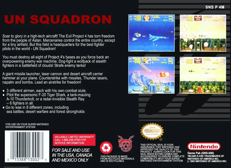 U.N. Squadron box back