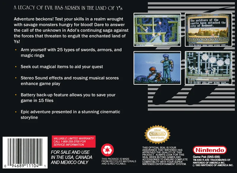 Ys III: Wanderers from Ys box back