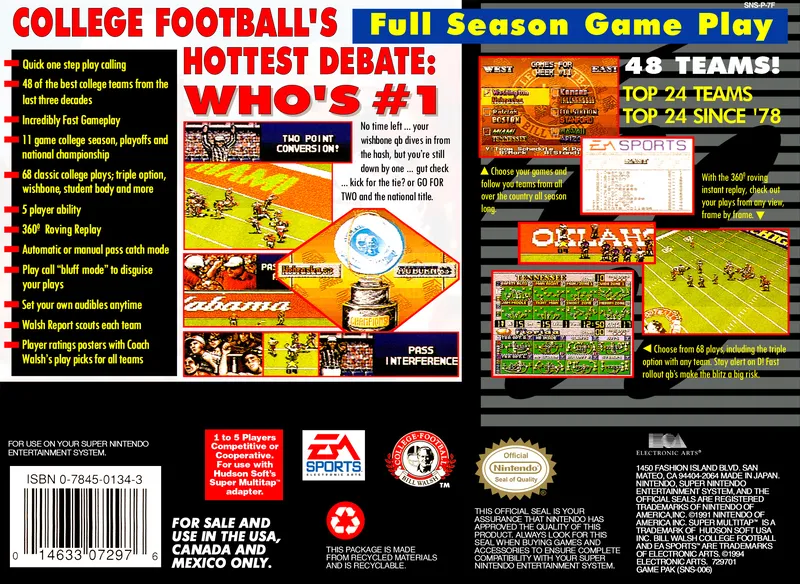 Bill Walsh College Football box back