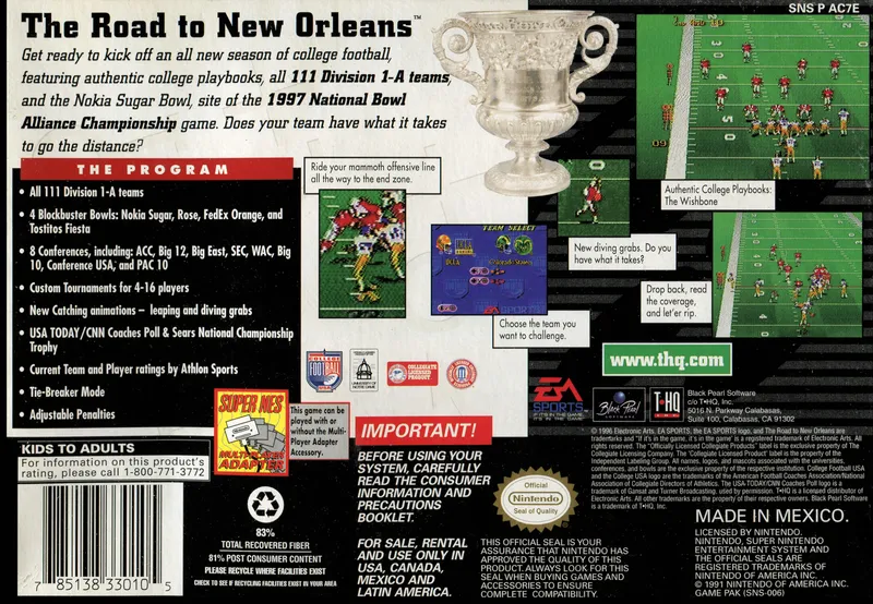 College Football USA 97 box back