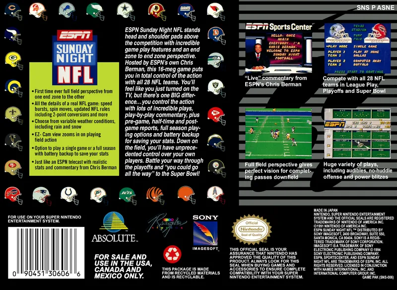 ESPN Sunday Night NFL box back