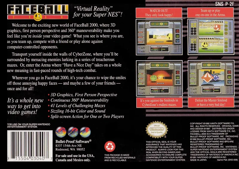 Faceball 2000 box back