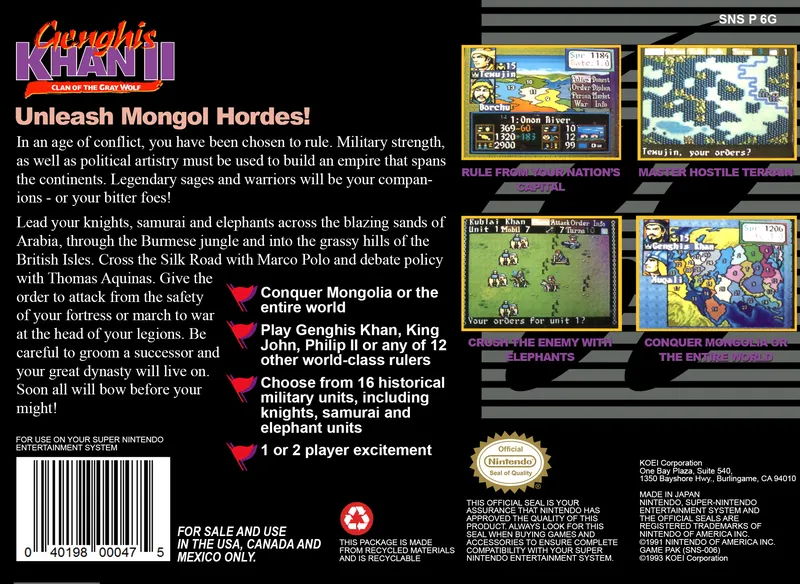 Genghis Khan II: Clan of the Gray Wolf box back