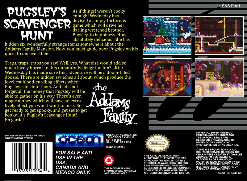The Addams Family: Pugsley's Scavenger Hunt box back