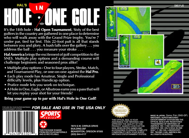 HAL's Hole in One Golf box back