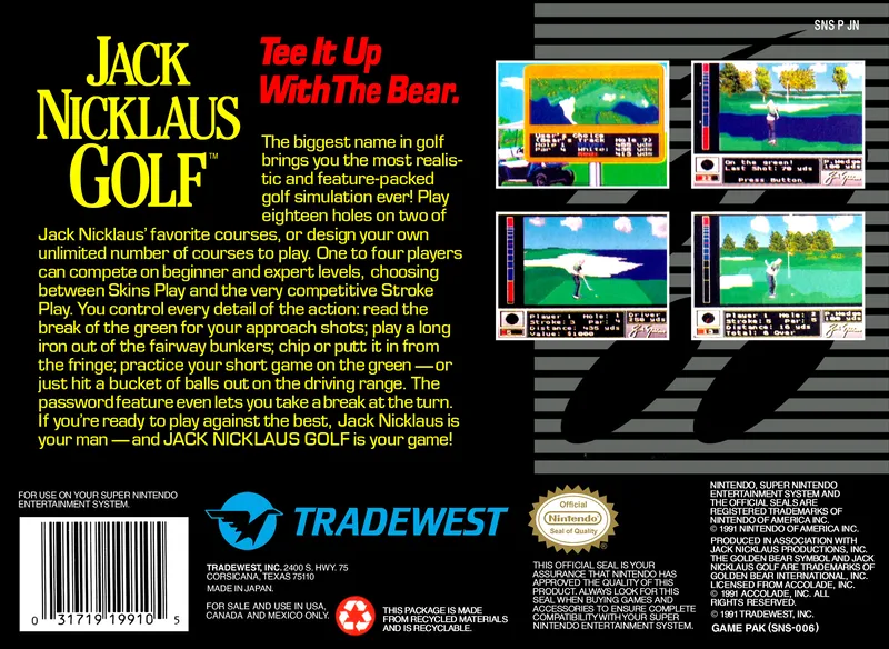 Jack Nicklaus Golf box back