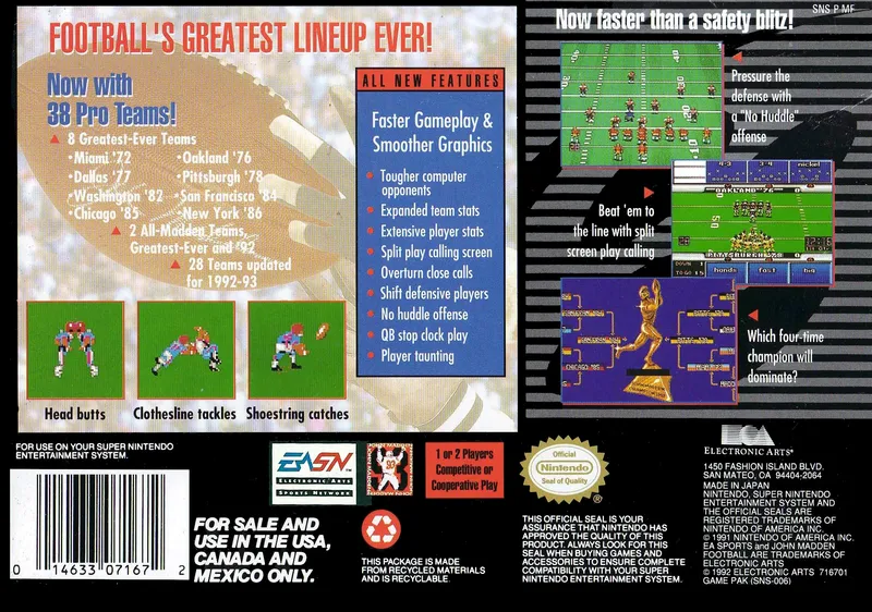 John Madden Football '93 box back