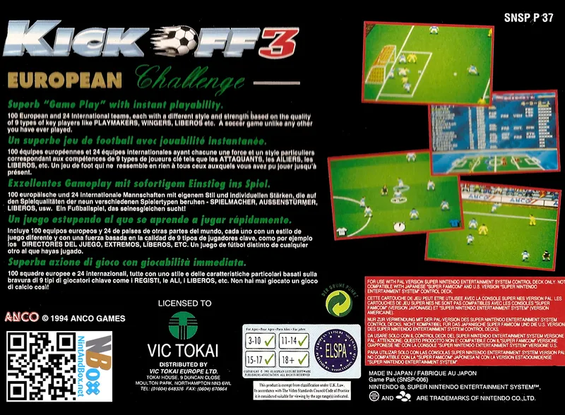 Kick Off 3: European Challenge box back