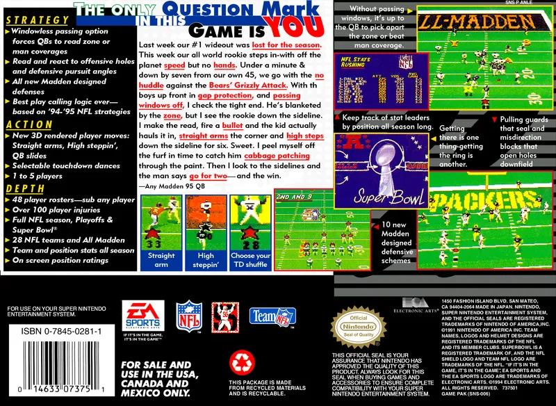 Madden NFL '95 box back