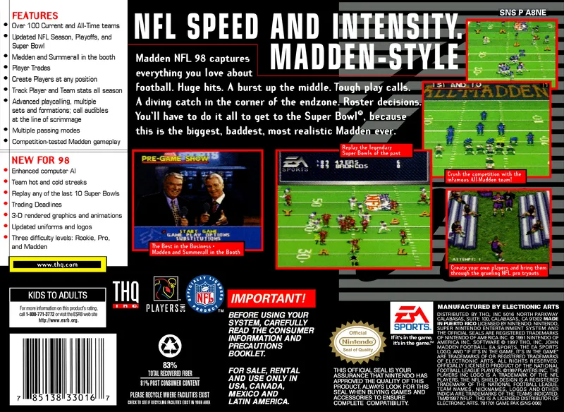 Madden NFL 98 box back