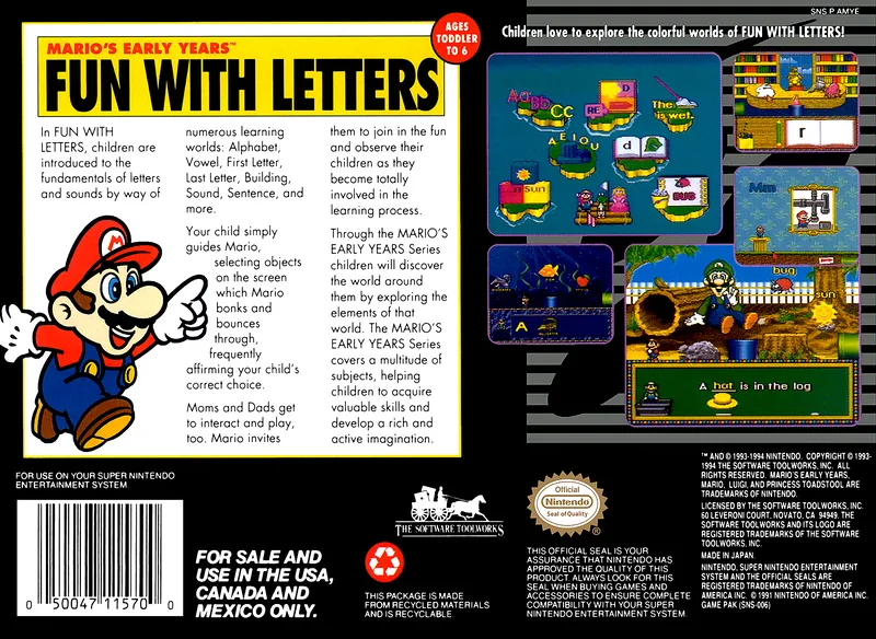 Mario's Early Years: Fun with Letters box back