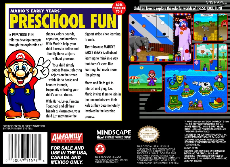 Mario's Early Years: Preschool Fun box back