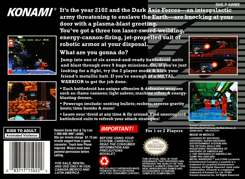 Metal Warriors box back