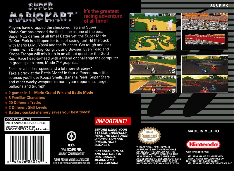 Super Mario Kart box back