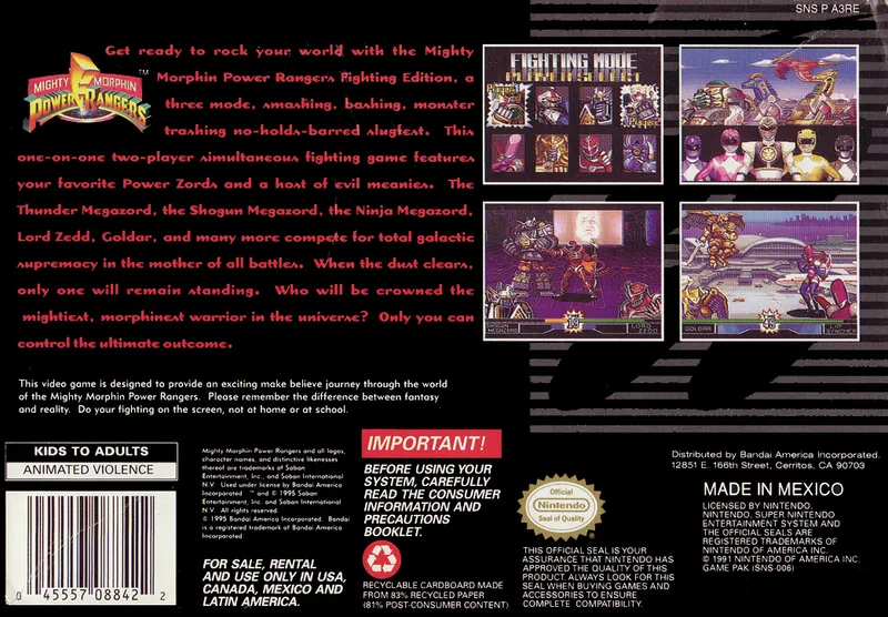 Mighty Morphin Power Rangers: The Fighting Edition box back