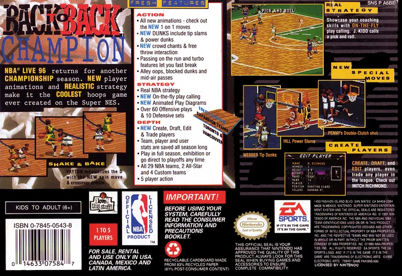 NBA Live 96 box back
