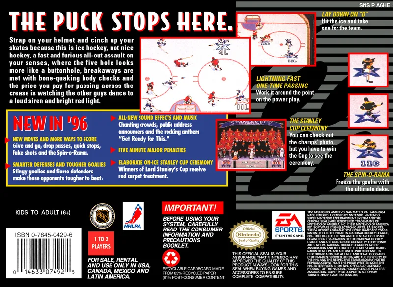 NHL 96 box back