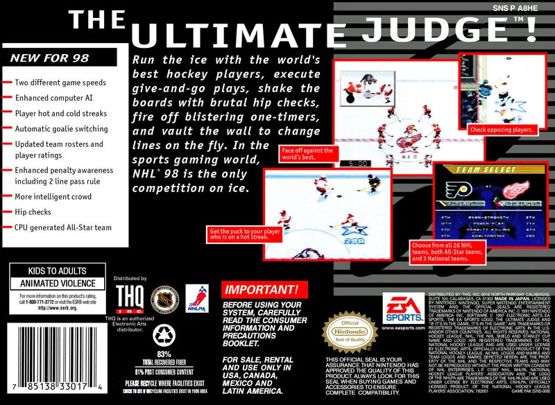 NHL 98 box back
