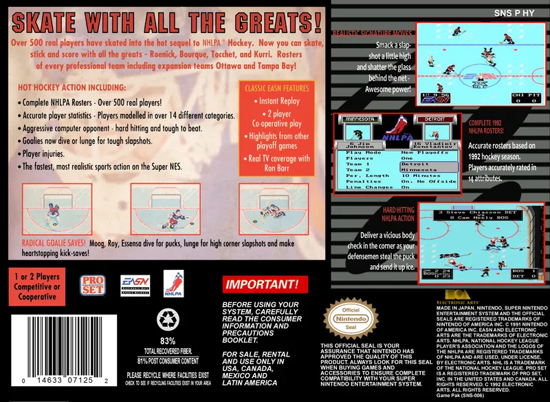 NHLPA Hockey 93 box back