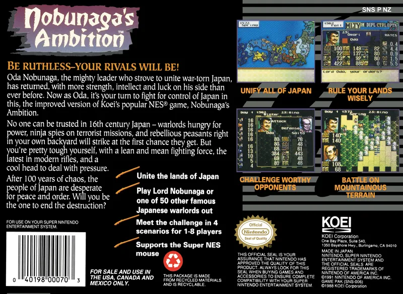 Nobunaga's Ambition box back