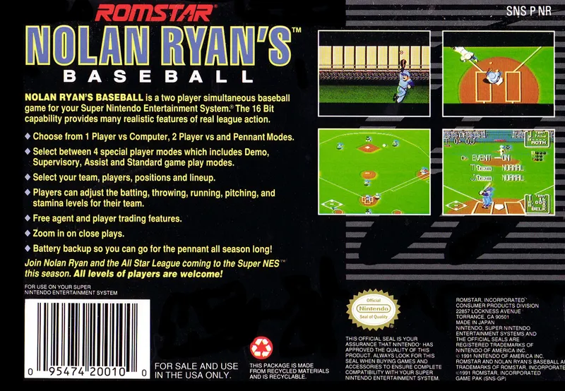 Nolan Ryan's Baseball box back