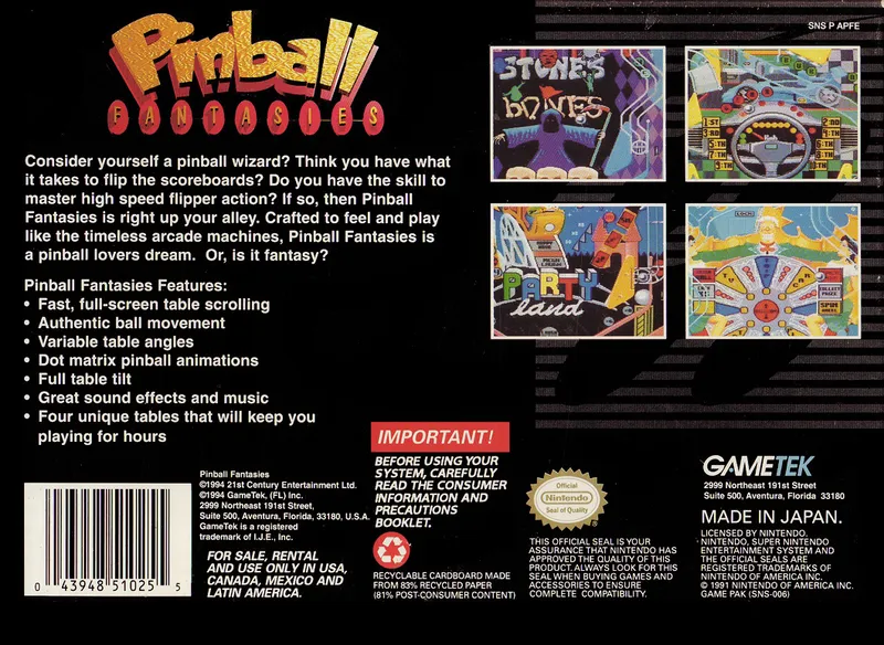 Pinball Fantasies box back