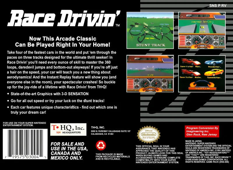 Race Drivin' box back