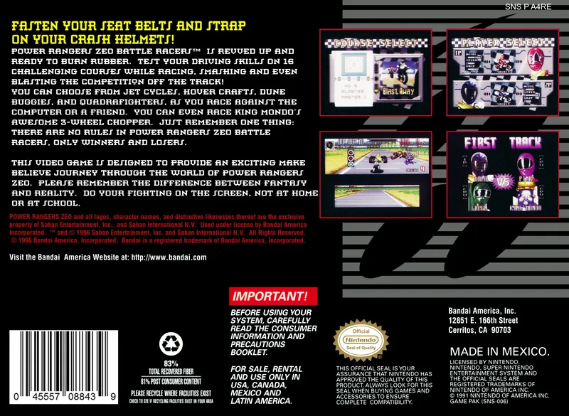 Power Rangers Zeo: Battle Racers box back