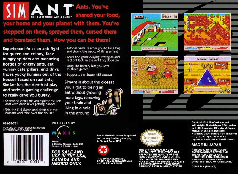 Sim Ant: The Electronic Ant Colony box back