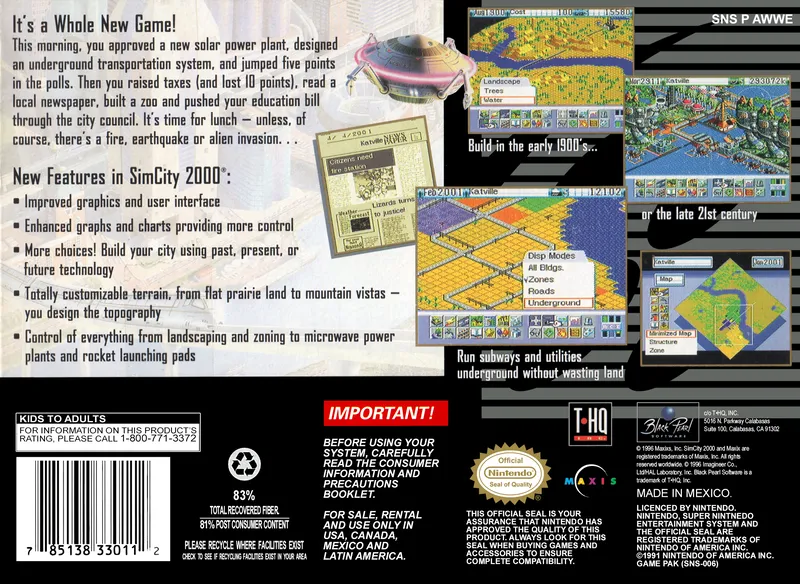 SimCity 2000: The Ultimate City Simulator box back