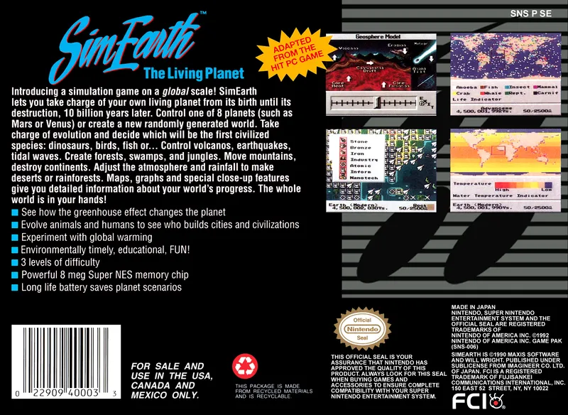 SimEarth: The Living Planet box back