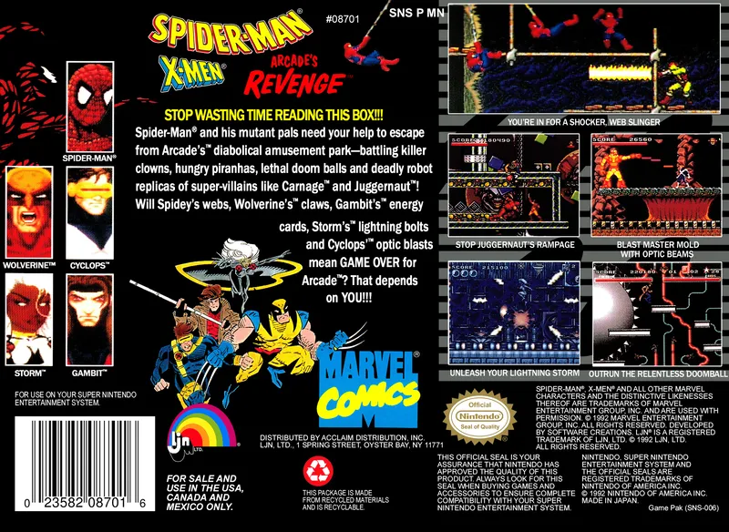 Spider-Man X-Men: Arcade's Revenge box back
