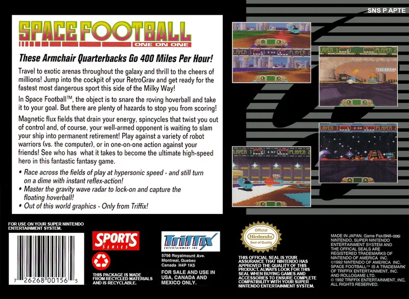 Space Football: One on One box back