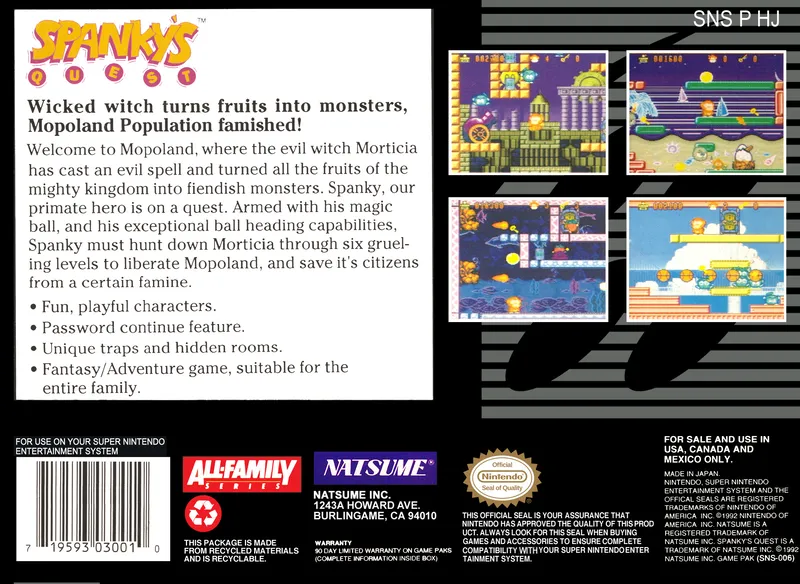 Spanky's Quest box back
