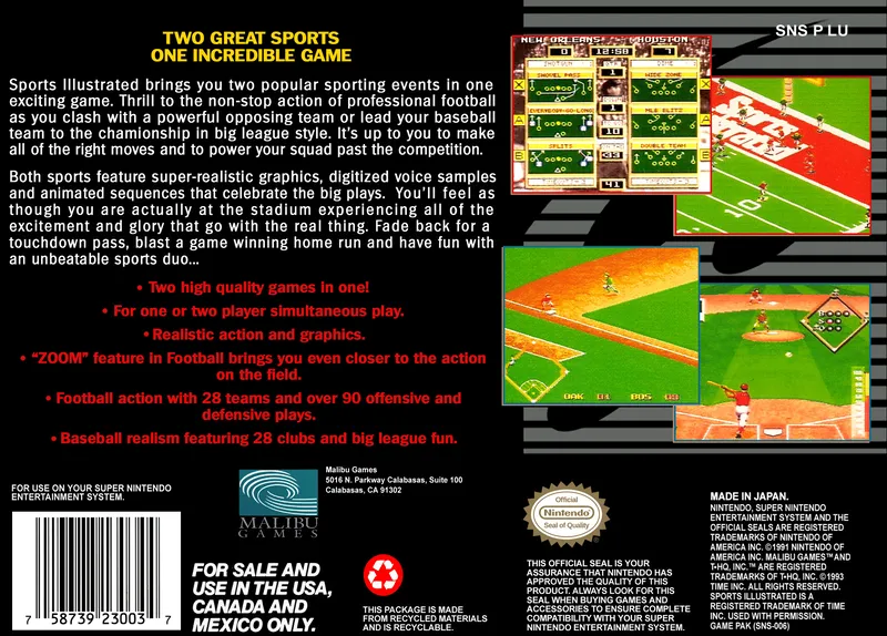 Sports Illustrated Championship Football & Baseball box back