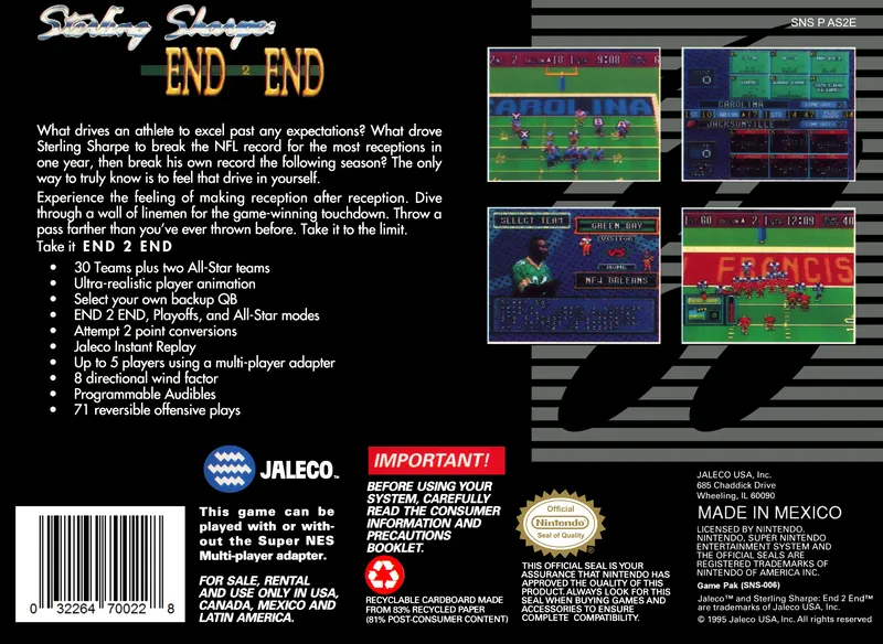 Sterling Sharpe: End 2 End box back