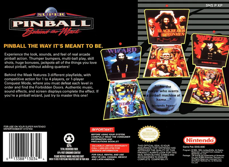 Super Pinball: Behind the Mask box back