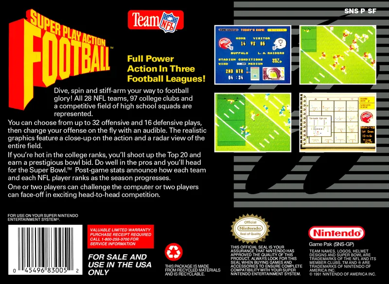 Super Play Action Football box back