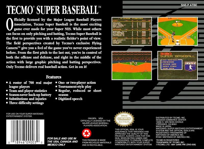 Tecmo Super Baseball box back