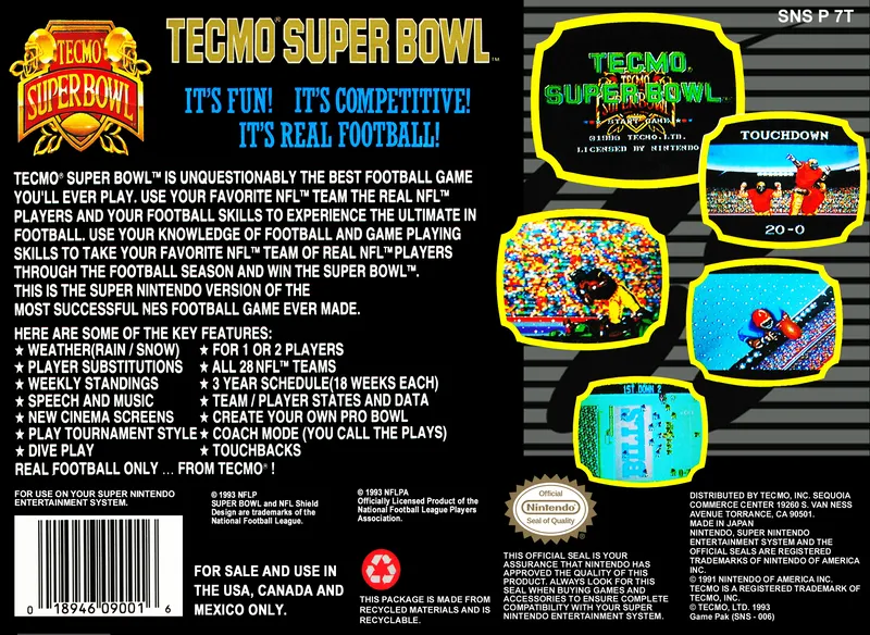 Tecmo Super Bowl box back