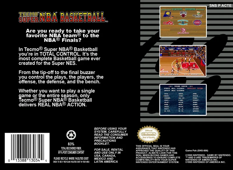 Tecmo Super NBA Basketball box back
