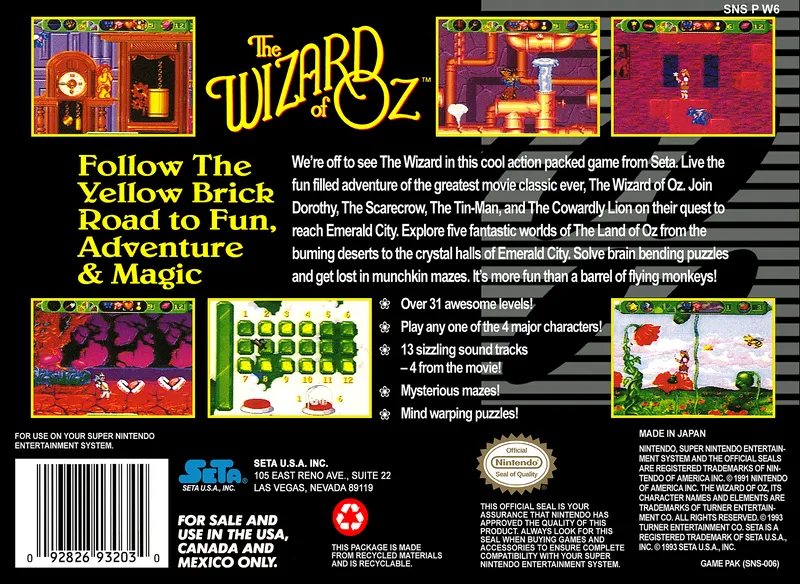 The Wizard of Oz box back