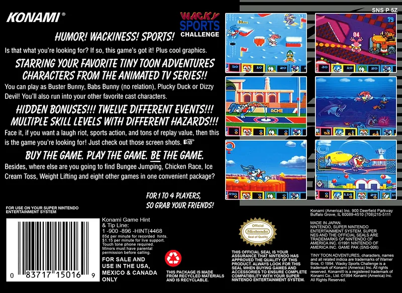 Tiny Toon Adventures: Wacky Sports Challenge box back