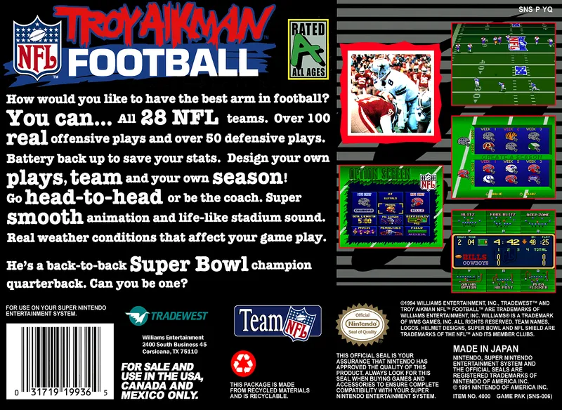 Troy Aikman NFL Football box back