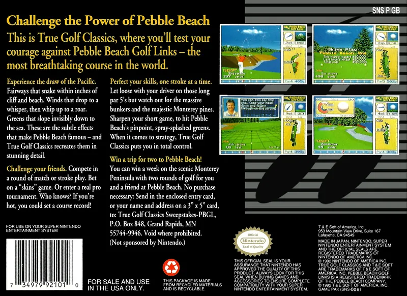 True Golf Classics: Pebble Beach Golf Links box back