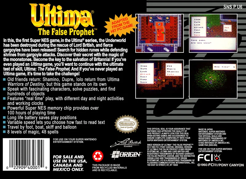 Ultima: The False Prophet box back